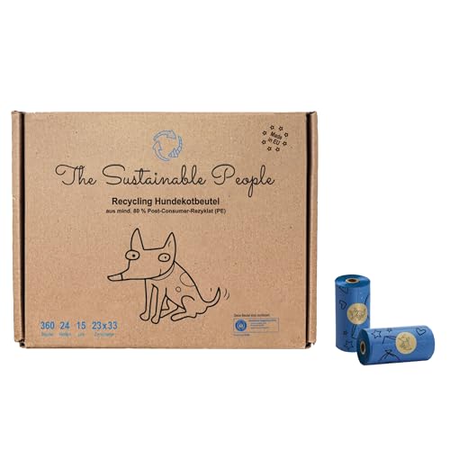 The Sustainable People, 360 Sacchetti riciclabili per deiezioni canine, Prodotto nell'UE, grandi, a prova di perdite, min 80% di riciclato post-consumo, certificati Blue Angel, 24 rotoli 360 sacchetti