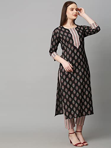 Image of ANNI DESIGNER Women's Cotton Blend Printed Straight Kurta With Pant
