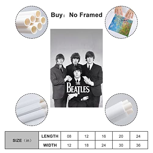 SHUPSY Poster décoratif sur toile The Beatles Band noir et blanc 60 x 90 cm - Les Beatles, Paul McCartney, John Lennon, RIngo Starr, George Harrison SHUPSY Poster décoratif sur toile The Beatles Band noir et blanc 60 x 90 cm – Image 3