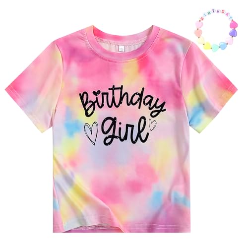 Image of Girls' Birthday Girl Letter Print T-Shirt with Bracelet, Pink, Size 4-12Y, Short Sleeve