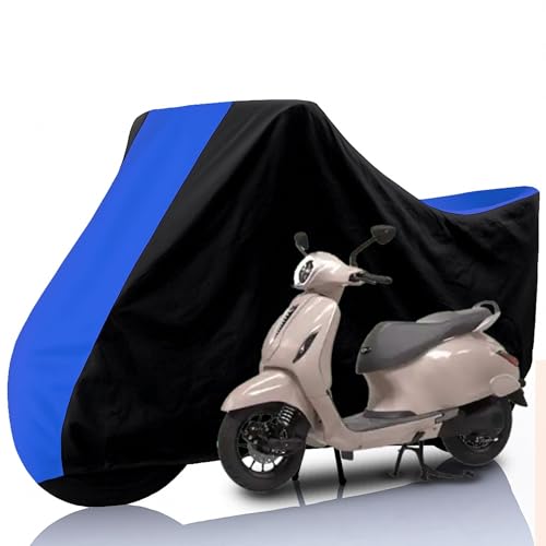 Image of All Weather Protection Two Wheeler Cover for Bajaj Chetak, Scooter & Scooty | Anti Dust, 100% Water Resistance, Heat Resistant, UV Proof - Triple Stitched (Black Top Royal Blue, Chetak)