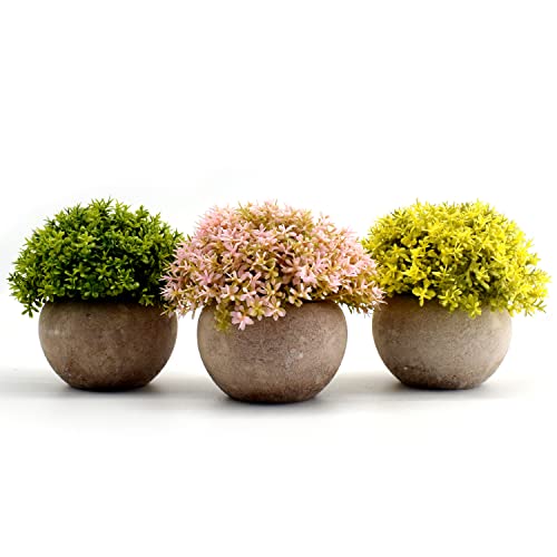 AIOR 3 Pcs Plantas Artificiales Decorativas en Maceta, Flor Falsa Pequeña Planta Exterior Interior para Decoración del Hogar Oficina Baño Cocina Balcones Decor (Multicolor) Cover