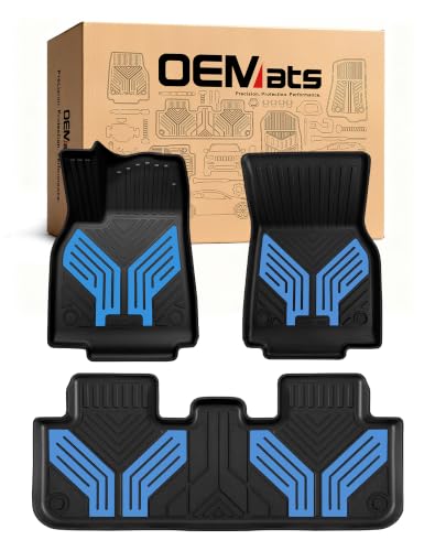 Image of Premium Color TPE Floor Mats 3-PCS for Tesla Model Y Juniper 2025 2026 | Sky Blue Wing Design | Car Mat Full Set Front & Rear | All-Weather Protection, Pet & Child-Friendly Accessories