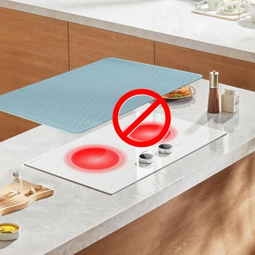 Image of Stove Top Cover for Electric Stove - Food Grade Ceramic Stove top Cover, Silicone XXL Dish Drying Mat, Glass Cooktop Covers, Flat RV Range top Mats (Blue,28x20)