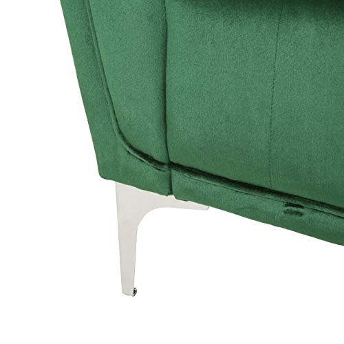 Christopher Knight Home Matilda Modern Glam 3 Seater Velvet Sofa, Emerald Green + Silver #TOP3