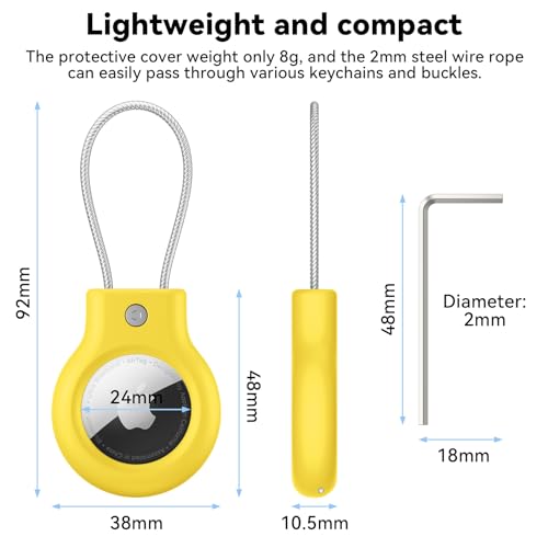 Image of Meliya at Holder for Apple at Secure Holder with Wire Cable, 4 Pack Air Tag Lock Case Keychain Key Ring Key Chain Luggage Tag for Keys, Luggage & More - Yellow