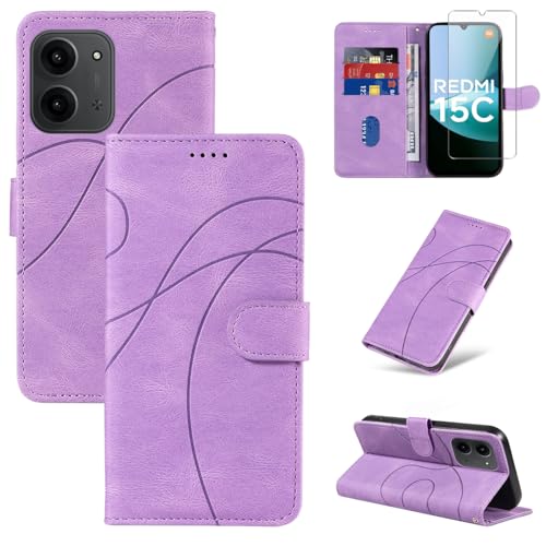 Reshias Cover Compatibile con Xiaomi Redmi 15C 4G / 5G / Poco C85 EU Versione (Non per Global Versione) con 1 Pezzo Vetro Temperato Pellicola Protettiva, Pelle PU e Flip Custodia (Viola)