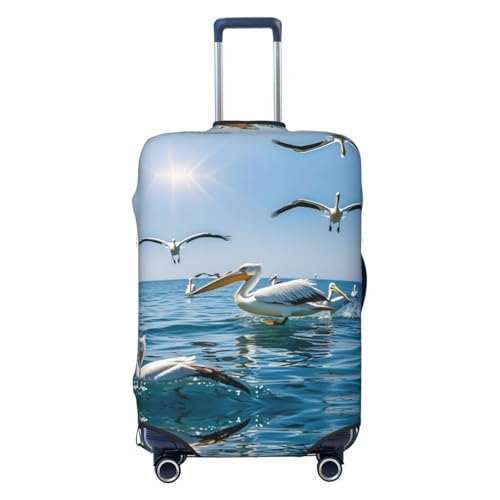 Pelican Birds Blue Sea Sky Print Luggage Protection Cover, 18-32 Inch Scratch Resistant Luggage Cover