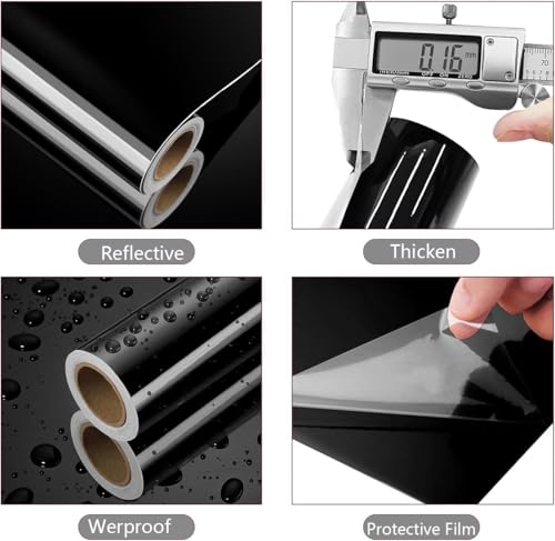 Image of WISDOM Glossy & Matte Vinyl Wallpaper Peel & Stick Self Adhesive Vinyl Wallpaper for Kitchen Cabinet Furniture Countertop (24x120 Inch, Black Glossy)