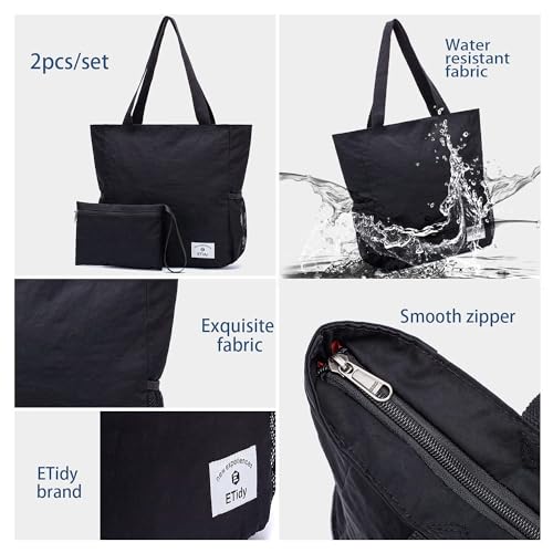 Image of ETidy Large Capacity Foldable Tote Bag With Zipper | Water-resistant, Lightweight, Sandproof, Beach Bag, Gym Bag, Travel Shopping Bag