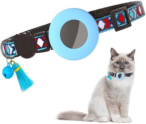Miniatura 1 de Pars-x AirTag - Collar de gato con soporte de silicona ligero para AirTag para collar de gato incluye hebilla y campana de material fuerte longitud