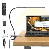 Mojimdo Schreibtischlampe 77 LED mit Fernbedienung [Beeindruckende Lichtleistung] 40CM Klemmlampe, 3 Farben & 5 Helligkeitsstufen, 360° Flexibel mit USB-Ladegerät