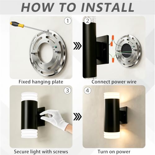 Image of JYV Outdoor Wall Lights 2Pack, Up and Down Cylinder Porch Lights, Black