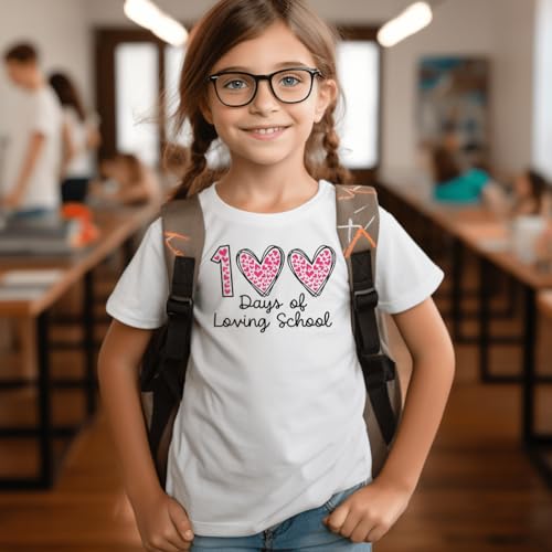 Image of Kids Little Boys Girls 100 Days of School Shirt Short Sleeve Funny Graphic Letters Print Celebration Top