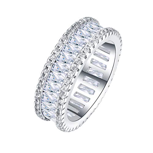 925 Sterling Silver Plated Cubic Zirconia Stackable Eternity Band Ring for Women