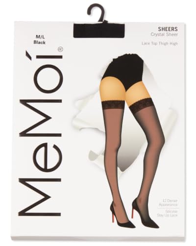Image of MeMoi Women's Crystal Sheer Lace Top Thigh High Stockings
