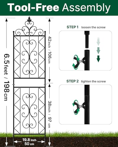 ARIFARO Treillis de Jardin en Métal, 200cm H x 50cm L, Lot de 2, Treillis Décoratif Robuste pour Intérieur et Extérieur, Support pour Plantes Grimpantes, Plantes en Pot, Motif Floral – vue 7