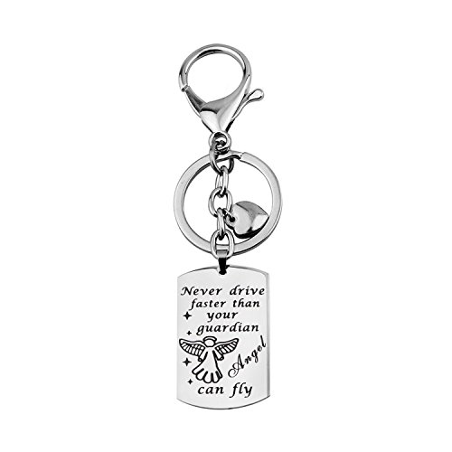 WUSUANED Never Drive Faster Than Your Guardian Angel Can Fly Keychain Bracelet New Driver Gift Sweet 16 Gift (guardian angel keychain)