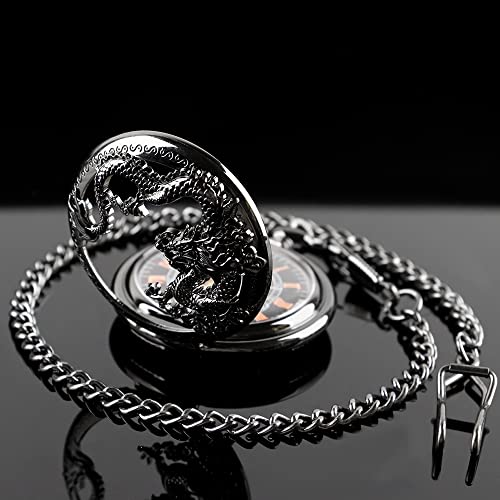 Image of Men's Mechanical Hollow Design Hand Wind Pocket Watch Roman Numerals Steampunk with Chain Box