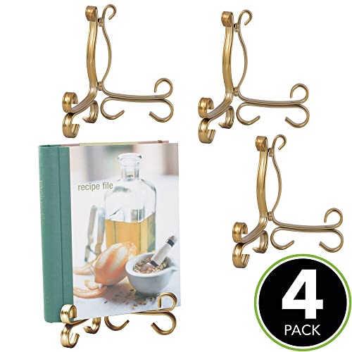Mdesign Decorative Metal Display Easel, Cookbook Holder, And Plate Stand For Kitchen And Household Storage Of Tablets, Books, Plates, Pictures, Displays - 4 Pack - Aged Brass #TOP1