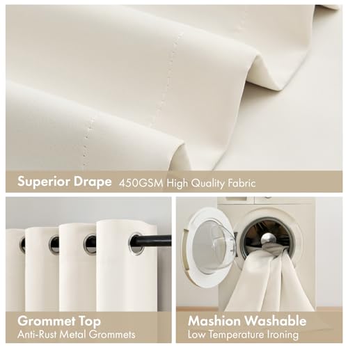 Image of MIULEE Cream 100% Blackout Curtains for Bedroom 96 Inch Length | 2 Thick Layers Thermal Insulated Black Out Window Curtains, Noise Reducing Grommet, Drapes for Living Room, 2 Panels