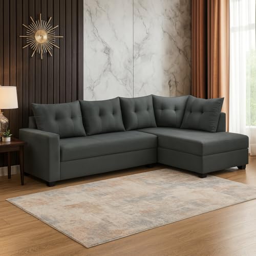 Image of SOCOZI Oriana 4 Seater RHS L Shape Sofa Set | Soft Velvet Suede Fabric | Modern Design | Plush Comfort Cushions for Living Room (Dark Grey)