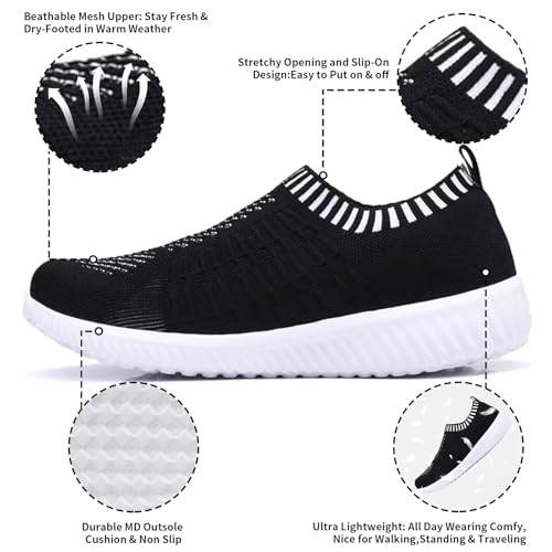 Image of konhill Womens Walking Shoes Slip On Sneakers Breathable Mesh Lightweight Casual Footwear for Daily Commute