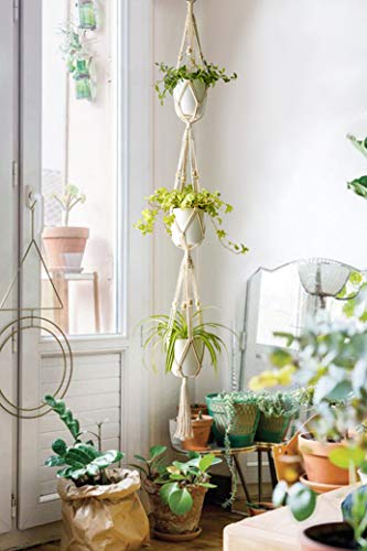 Mkono Macrame Plant Hanger 3 Tier Indoor Outdoor Hanging Planter Basket Cotton Rope With Beads 70 Inches #TOP1