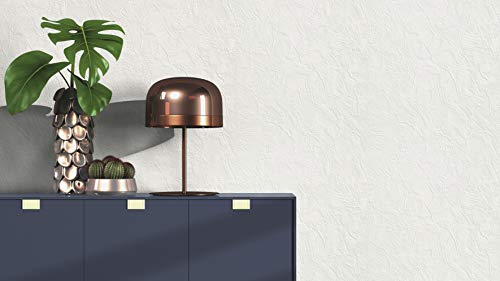 rasch Tapete 470604 – Einfarbige Vliestapete in Weiß mit grober Struktur in Putzoptik – 10,05m x 53cm (L x B)