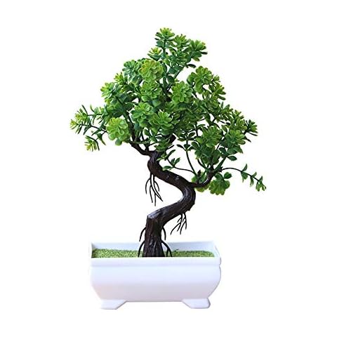 strimusimak Realistic Artificial Potted Fake Tree Plant Centerpieces Decor for Table Room Home Bonsai - Green Cover