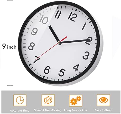 Wall Clock Silent & Non Ticking Modern Quartz 9"- Battery Operated Digital Quiet Sweep Office/home/school/Kitchen Decor Clocks