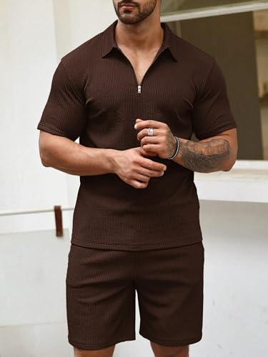 Image of Vogaan Men's Premium Cotton Blend Pyjama Set | Stylish Solid Polo Tshirt and Shorts | Casual Night Suit Wear Set for Man | Summer Co-ords Set with Shorts | Comfortable Nightwear & Loungewear