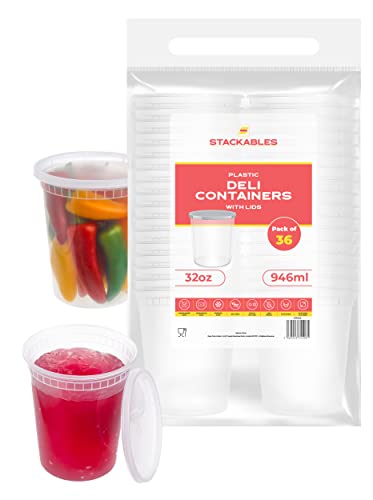 STACKABLES Premium 36-Piece Food Storage Container Set - Reusable, Leakproof, and Microwave/Freezer Safe 32oz (946ml) Plastic Containers with Lids - Ideal for Meal Prep and Kitchen Organization