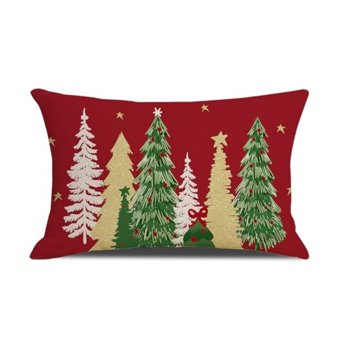 MAZSHTTD Weihnachts-Kissenbezüge, 30,5 x 50,8 cm, Weiß, Grün, Gold, Weihnachtsbäume, Rot, Überwurfkissen, für Winter, Weihnachten, Winterurlaub, dekorative Kissenbezüge für Sofa, Couch