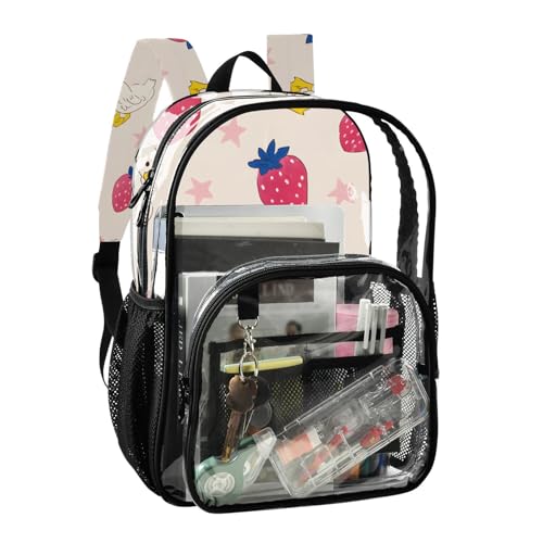 Duck and Strawberry Clear Backpack Heavy Duty Clear Bookbag Transparent See Through PVC Backpacks for School2