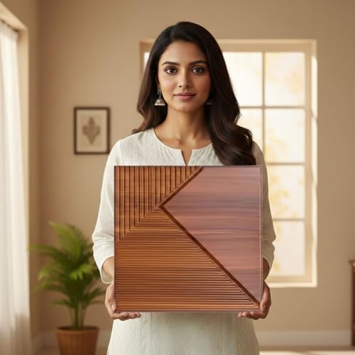 Image of Kayra Decor 3D PVC Wall Panels for Bedroom & Living Room | Fluted 1 Design | Wooden Color | 19.7 x 19.7 Inch | Pack of 18 | 48.42 Sq Ft