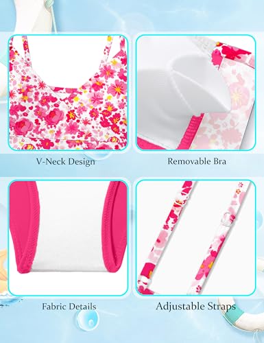 Image of Girls Swimsuit V Neck Bikini Set Color Block with Cover Up 3Pcs Bathing Suits