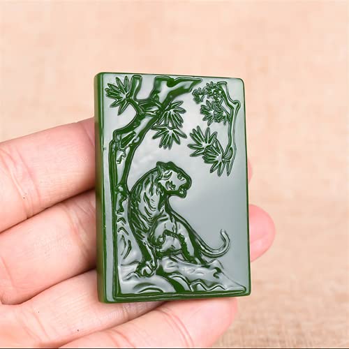 Collier pendentif tigre en jade vert naturel sculpté à la main, bijou authentique