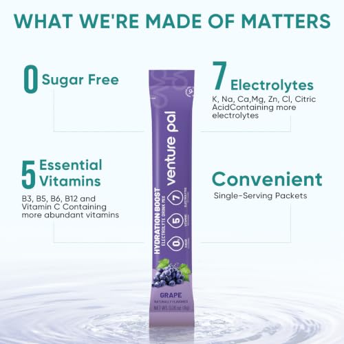 Image of Venture Pal Sugar Free Electrolyte Packet, Liquid Daily IV Hydration Powder | 5 Vitamins & 7 Electrolytes, Instantly Hydration Packets for Sports & Party Recovery, Vegan, Keto Friendly, 16 Sticks