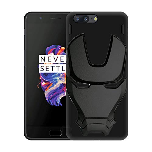 Image of COVERLY Official 3D Touch Feel Trending Marvel Avengers Logo Mask Soft Rugged Grip Silicone Iron Man Super Power Cartoon Movie Engraved Silicone Matte Back Cover for Oneplus 5 - Black