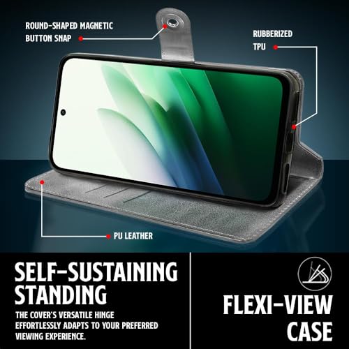 Image of WOW IMAGINE Shock Proof Flip Cover Back Case for Mi Redmi 15 5G (Magnetic Button Flip Case | Wallet Pockets & Stand | Leather Finish | Aquamarine)