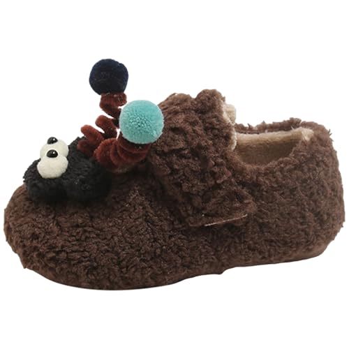 IWIHMIV Baby Girl Loafers Comfortable Indoor Infant Warm Walking Shoes Lightweight Warm Fleece Lined Shoes（Brown，18 Months