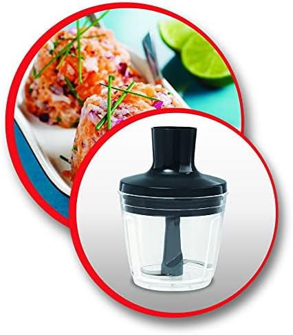 Chopper attachment in use, chopping ingredients