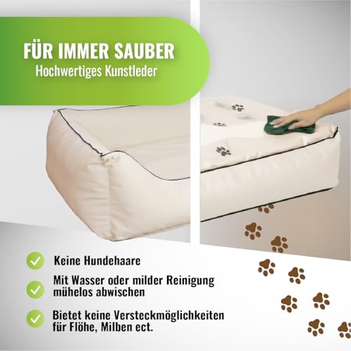 CopcoPet Hundebett kleine Hunde – Waschbares Hundekissen 【Wendebett】 Hundekorb aus Kunstleder - Formstabiles Hundesofa - Hundekörbchen mit erhöhten Rand, Dog Bed Beige 80 x 60 cm