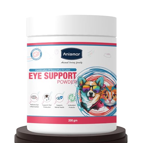 Image of Aniamor Eye Support Powder for Dogs and Cats | Dogs Eye Supplements | Dog Eye Allergy Relief | Chicken Flavor | Dog Tear Stain | All Life Stage |200gm Jar