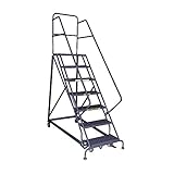 Tri-Arc KDHS107246 7-Step Heavy-Duty Safety Angle Steel Rolling Industrial & Warehouse Ladder with Perforated Tread