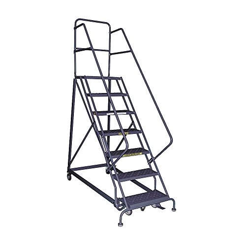 Image of Tri-Arc KDHS107246 7-Step Heavy-Duty Safety Angle Steel Rolling Industrial & Warehouse Ladder with Perforated Tread