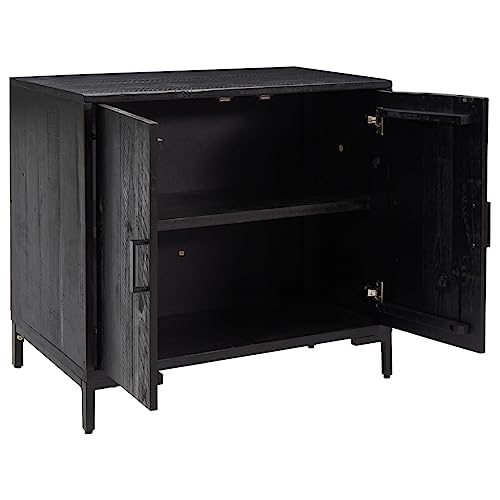 Aparador negro 75x35x70 cm en madera maciza de pino reciclada con dos puertas para salon 6
