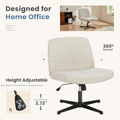 Chaise de bureau confortable en tissu pivotante siège large sans bras réglable