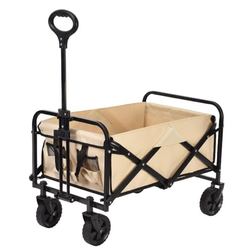 JLBopqaz Zusammenklappbarer Trolley-Wagen, Campinganhänger, zusammenklappbarer Outdoor-Picknickwagen, Reise für Camping am Strand (Beige) (Beige wie abgebildet)